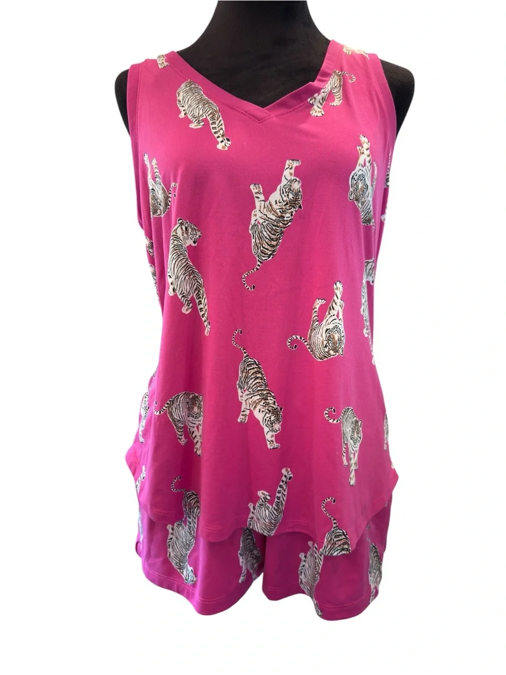 Joyspun Tiger Print Pajama Set Vibrant Loungewear Hot Pink Soft M/S Mix